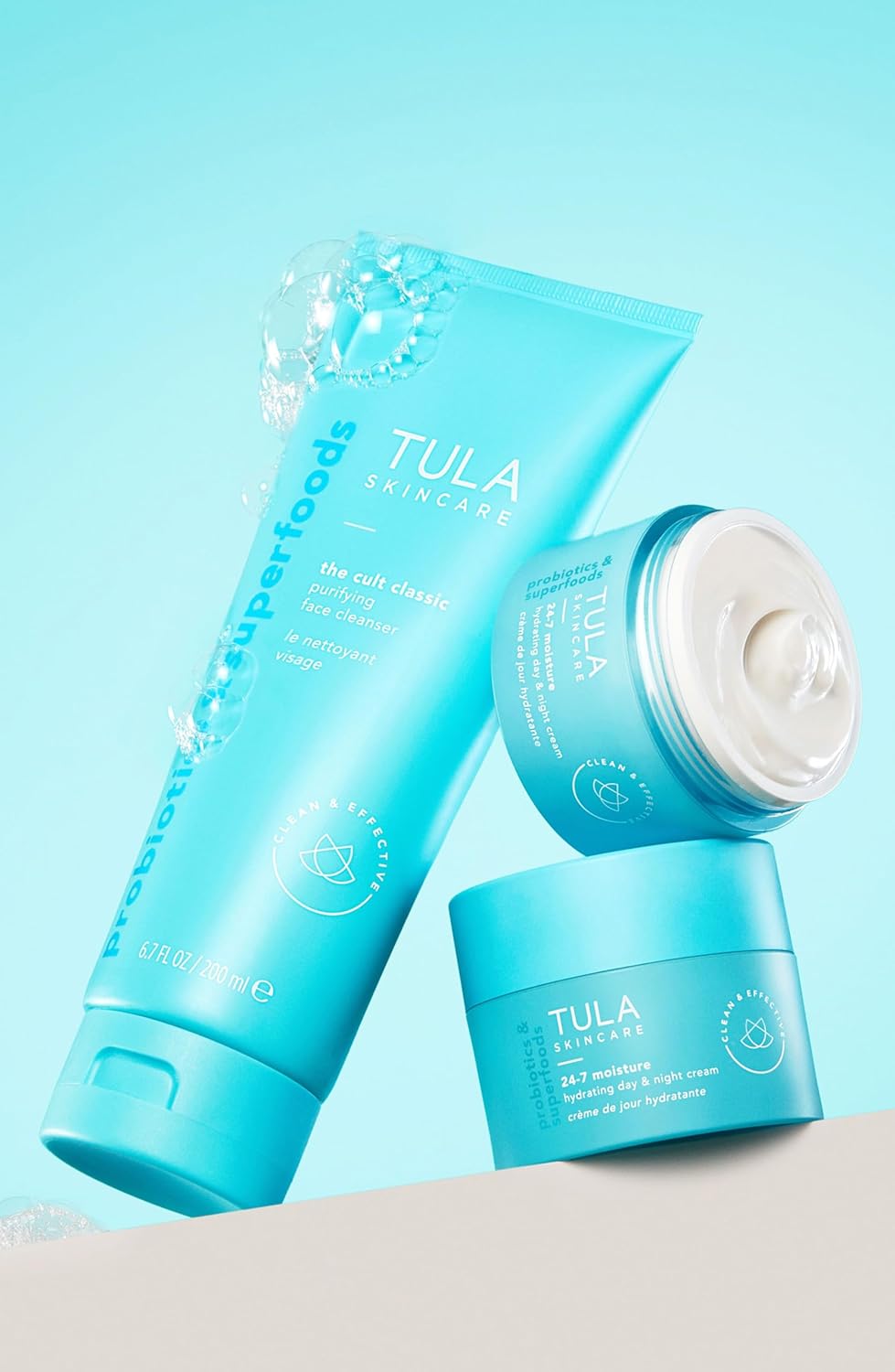 TULA Skin Care Everyday Glow - Essentials Set, includes Cult Classic 6.7 oz, Protect + Glow SPF 30 3.38 oz, & 24/7 Moisture Hydrating Day & Night Cream 1.5 oz, 3-Piece Kit